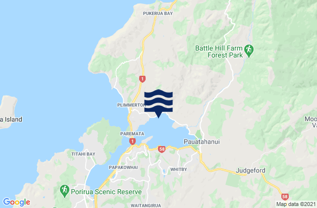 Carte des horaires des marées pour Porirua City, New Zealand