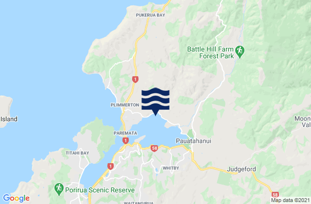 Carte des horaires des marées pour Porirua Harbour (Pauatahanui Arm), New Zealand