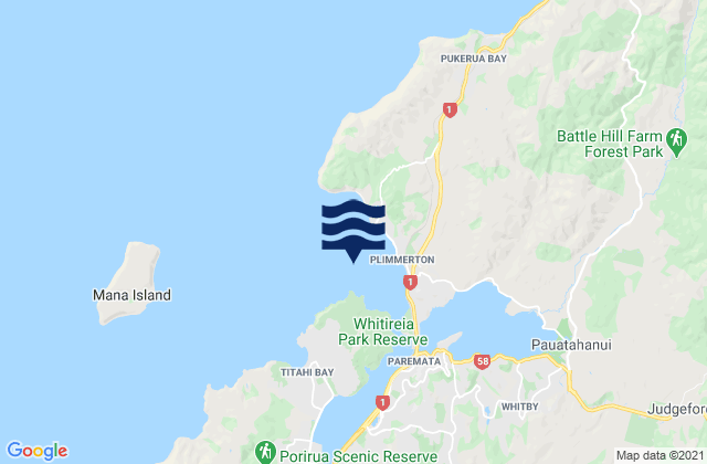Carte des horaires des marées pour Porirua Harbour, New Zealand