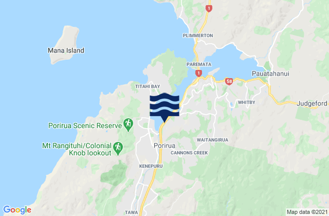 Carte des horaires des marées pour Porirua, New Zealand