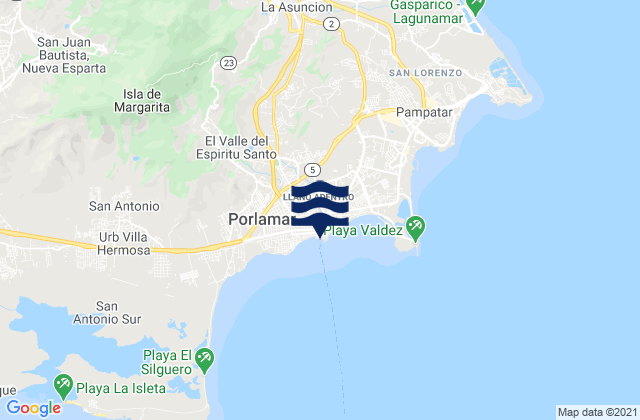 Carte des horaires des marées pour Porlamar Isla de Margarita, Venezuela