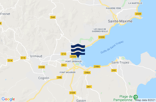 Carte des horaires des marées pour Port-Grimaud, France