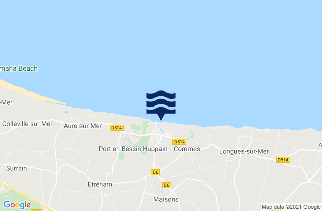 Carte des horaires des marées pour Port-en-Bessin-Huppain, France