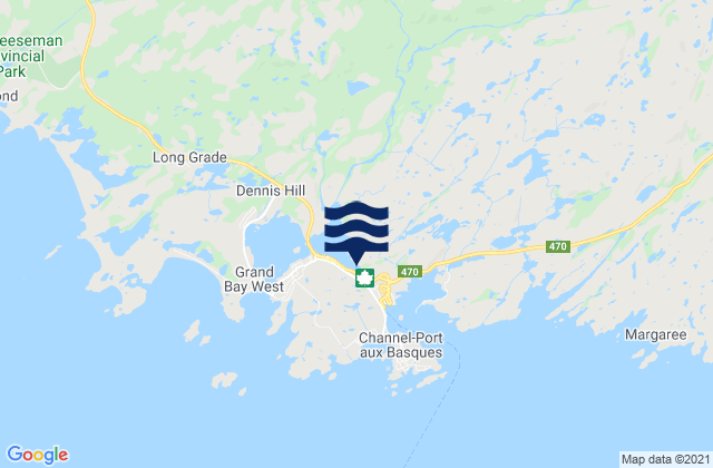 Carte des horaires des marées pour Port Aux Basques, Canada