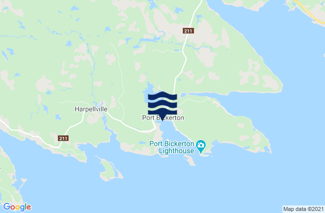 Carte des horaires des marées pour Port Bickerton, Canada
