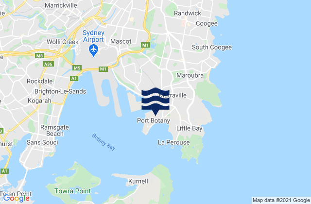 Carte des horaires des marées pour Port Botany, Australia