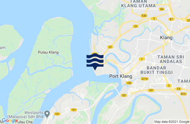 Carte des horaires des marées pour Port Klang, Malaysia