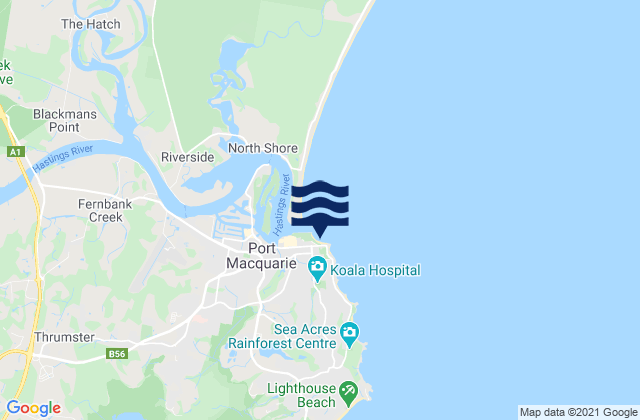 Carte des horaires des marées pour Port Macquarie-Town Beach, Australia
