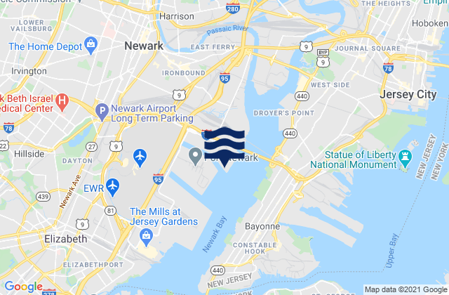 Carte des horaires des marées pour Port Newark Terminal, United States