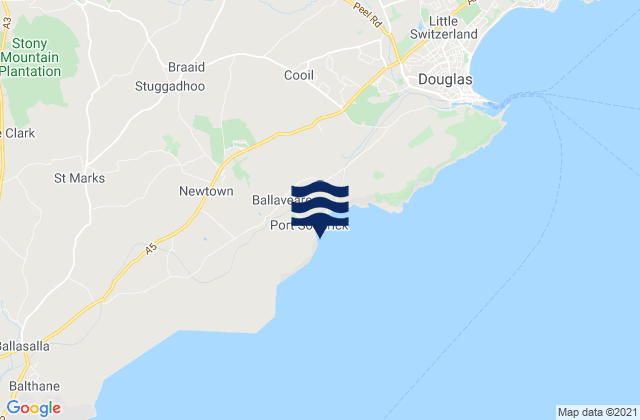Carte des horaires des marées pour Port Soderick, Isle of Man