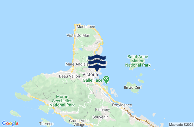 Carte des horaires des marées pour Port Victoria, Seychelles