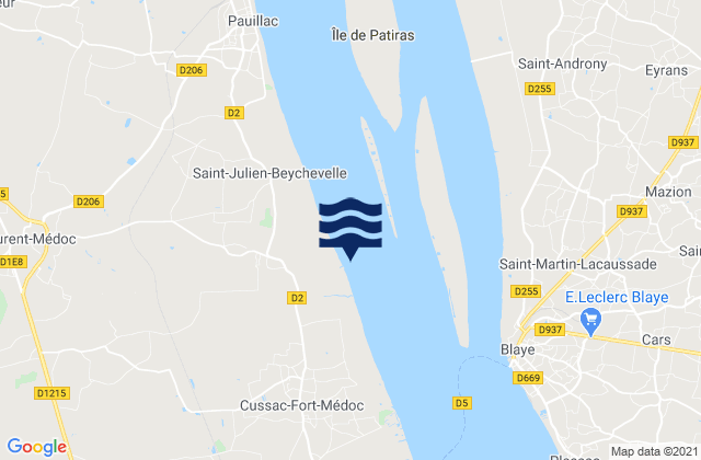 Carte des horaires des marées pour Port de Beychevelle, France