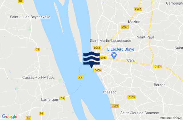 Carte des horaires des marées pour Port de Blaye, France