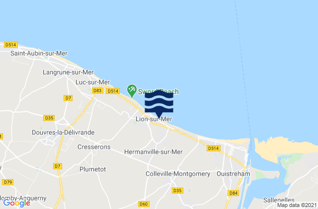 Carte des horaires des marées pour Port de Caen, France