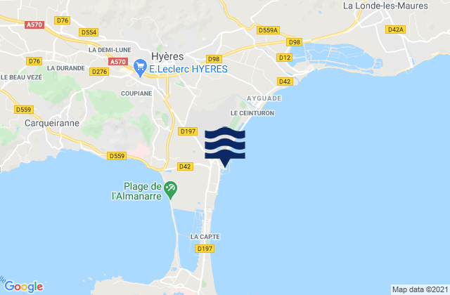 Carte des horaires des marées pour Port de Hyères (St Pierre), France