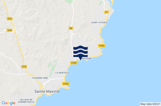 Carte des horaires des marées pour Port des Issambres, France