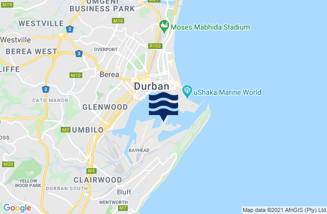 Carte des horaires des marées pour Port of Durban, South Africa