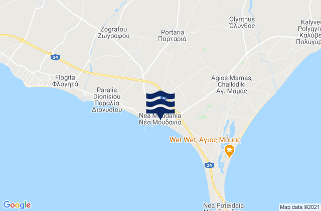 Carte des horaires des marées pour Portariá, Greece