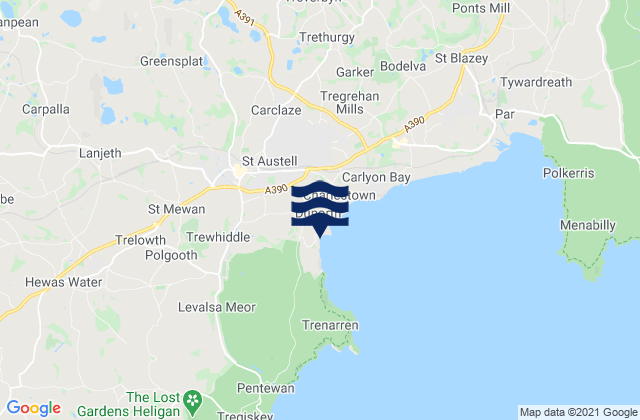 Carte des horaires des marées pour Porthpean Beach, United Kingdom