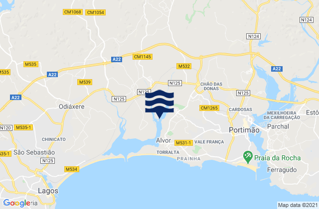 Carte des horaires des marées pour Portimão, Portugal