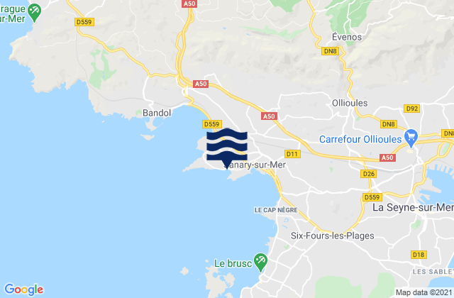 Carte des horaires des marées pour Portissol, France