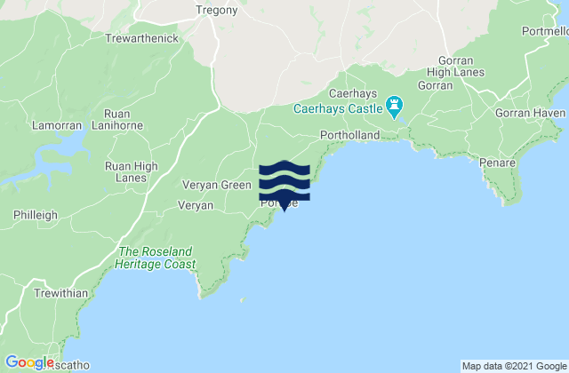 Carte des horaires des marées pour Portloe Beach, United Kingdom