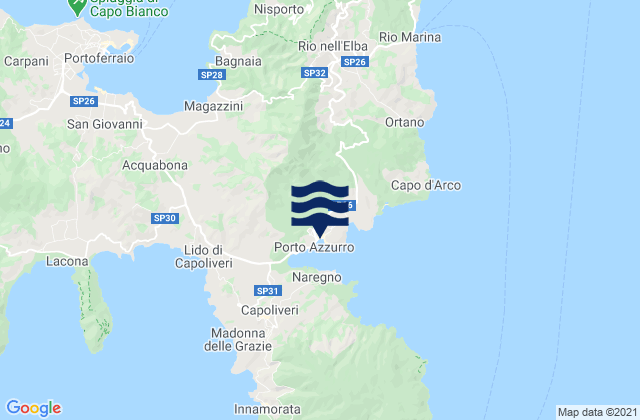 Carte des horaires des marées pour Porto Azzurro, Italy