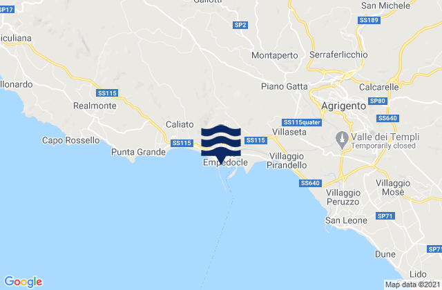 Carte des horaires des marées pour Porto Empedocle, Italy