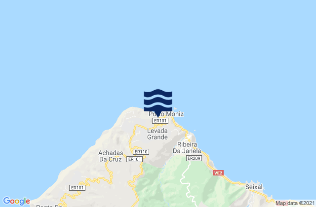Carte des horaires des marées pour Porto Moniz, Portugal