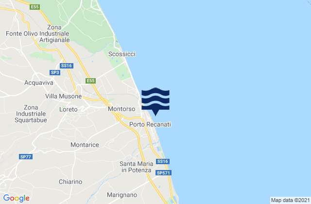 Carte des horaires des marées pour Porto Recanati, Italy