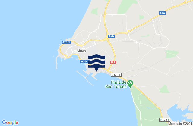 Carte des horaires des marées pour Porto Sines PSA, Portugal