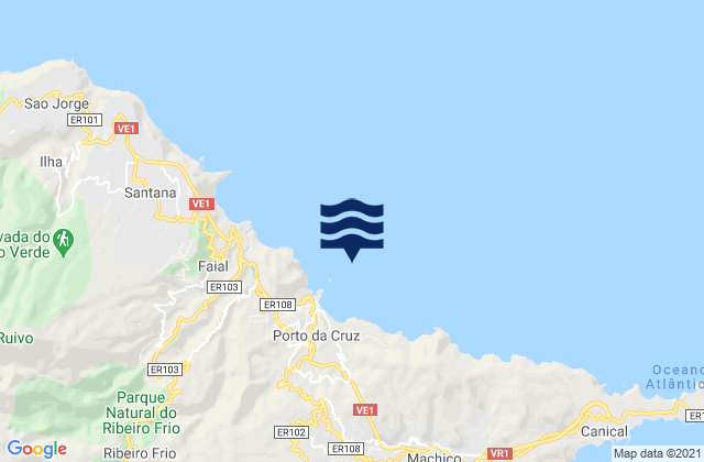 Carte des horaires des marées pour Porto da Cruz Madeira Island, Portugal