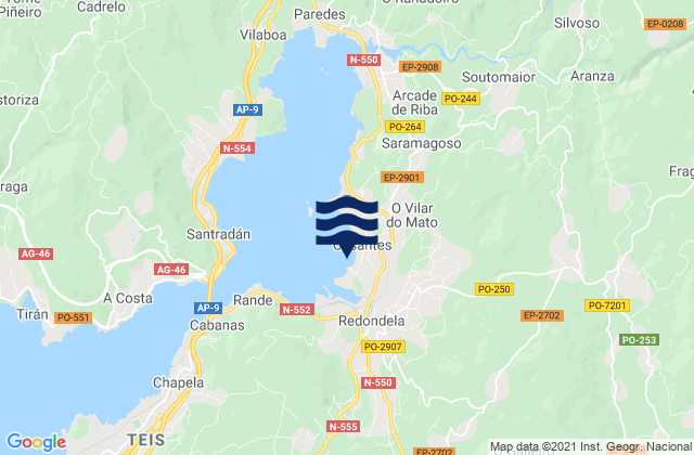 Carte des horaires des marées pour Porto de Cesantes, Spain