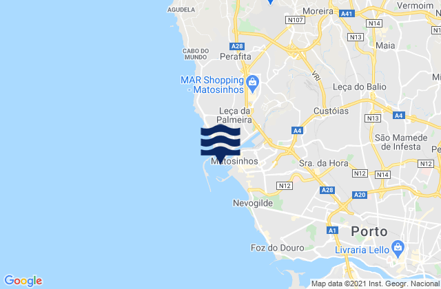 Carte des horaires des marées pour Porto de Leixões, Portugal