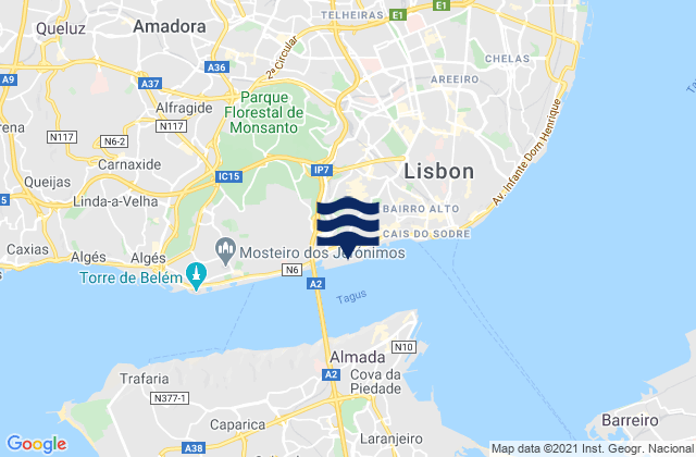 Carte des horaires des marées pour Porto de Lisboa, Portugal