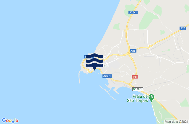 Carte des horaires des marées pour Porto de Sines, Portugal