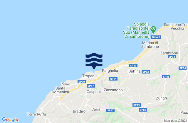Carte des horaires des marées pour Porto di Tropea, Italy