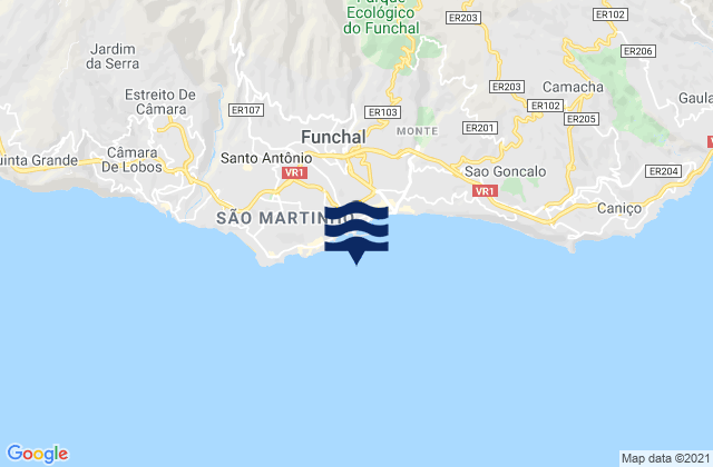 Carte des horaires des marées pour Porto do Funchal Madeira Island, Portugal