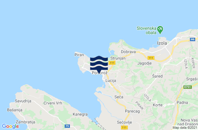 Carte des horaires des marées pour Portorož, Slovenia