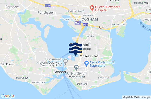 Carte des horaires des marées pour Portsmouth, United Kingdom