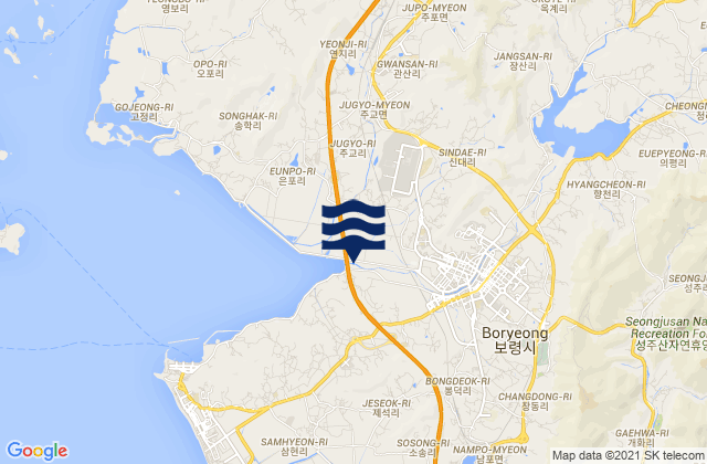 Carte des horaires des marées pour Poryong, South Korea
