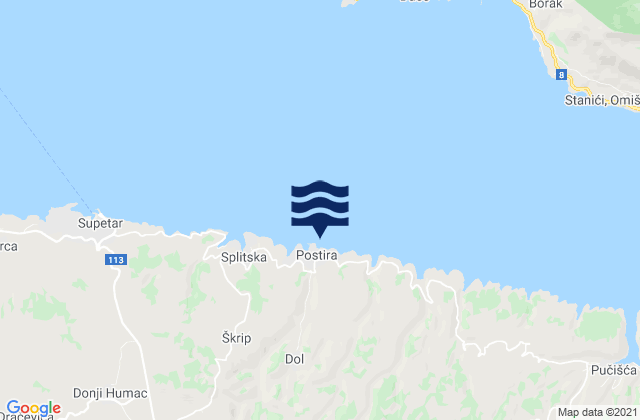 Carte des horaires des marées pour Postira, Croatia
