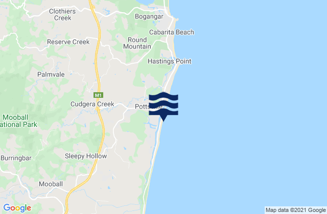 Carte des horaires des marées pour Pottsville Beach, Australia