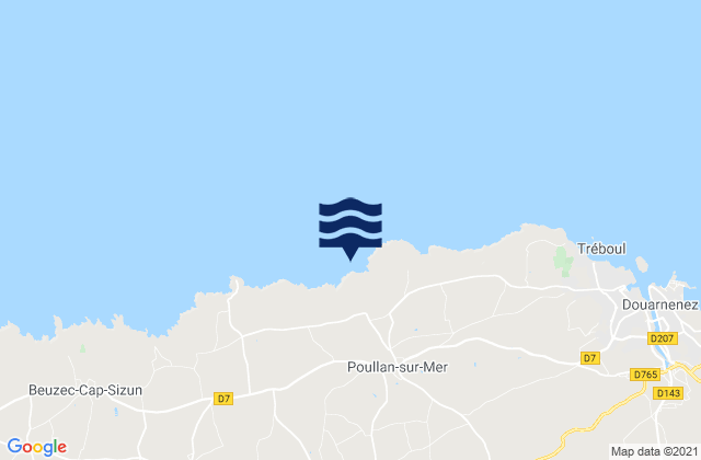Carte des horaires des marées pour Poullan-sur-Mer, France