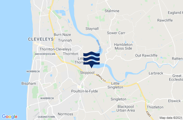 Carte des horaires des marées pour Poulton-le-Fylde, United Kingdom