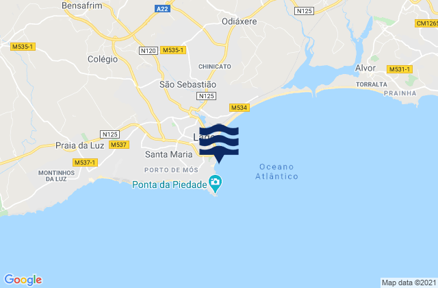 Carte des horaires des marées pour Praia Dona Ana, Portugal