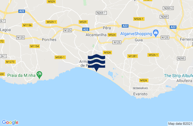 Carte des horaires des marées pour Praia Grande de Pêra, Portugal