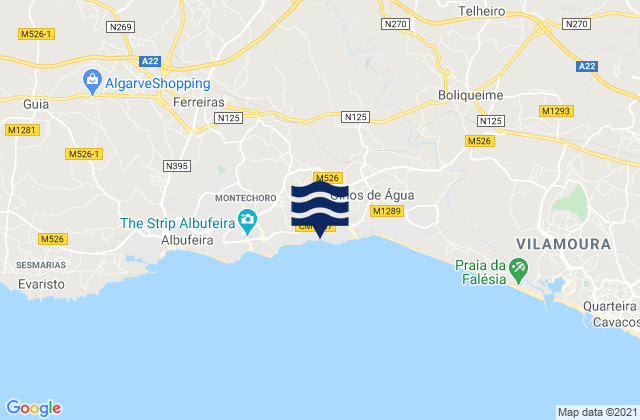 Carte des horaires des marées pour Praia Maria Luisa, Portugal
