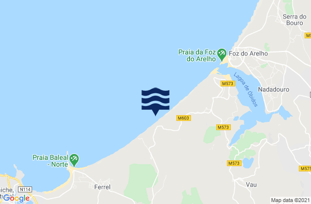 Carte des horaires des marées pour Praia d'El Rei, Portugal