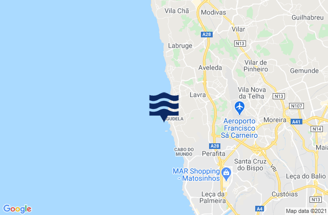 Carte des horaires des marées pour Praia da Agudela, Portugal